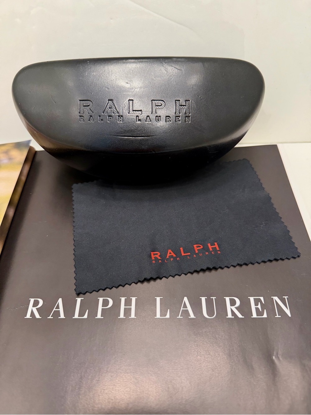 Ralph Lauren Black Sunglasses Case with Red-Logo Cloth